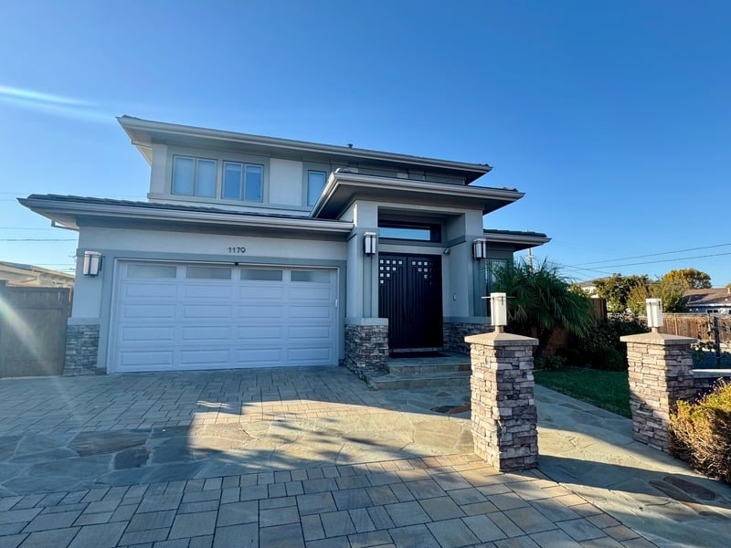 Modern Home with Stone Pillars